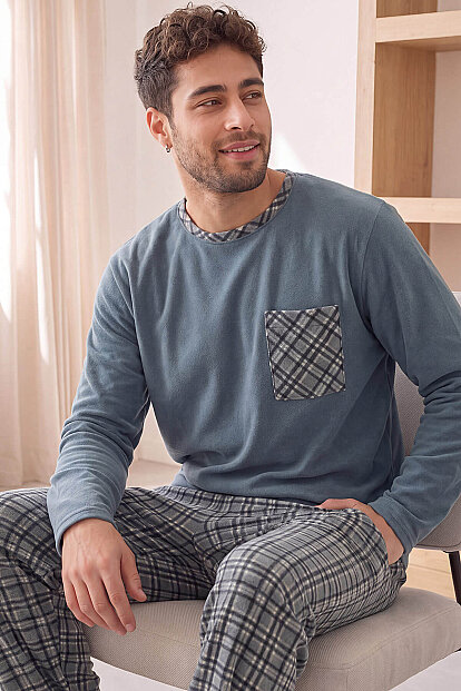 Gri Siyah Ekose Desenli Elegant Erkek Pijama Takımı - Pijamaevi