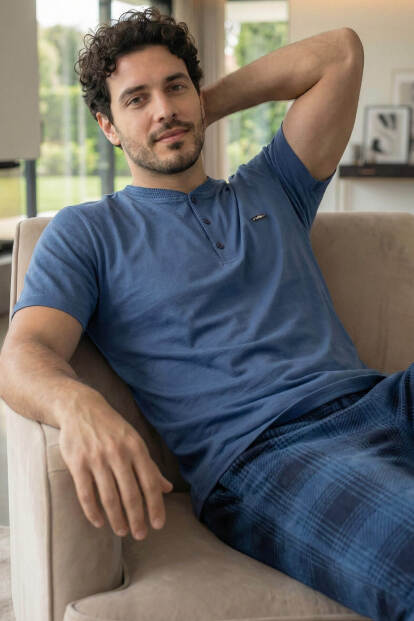 Heritage Blue Patlı Kısa Kollu Cotton Erkek Pijama Takımı - Pijamaevi
