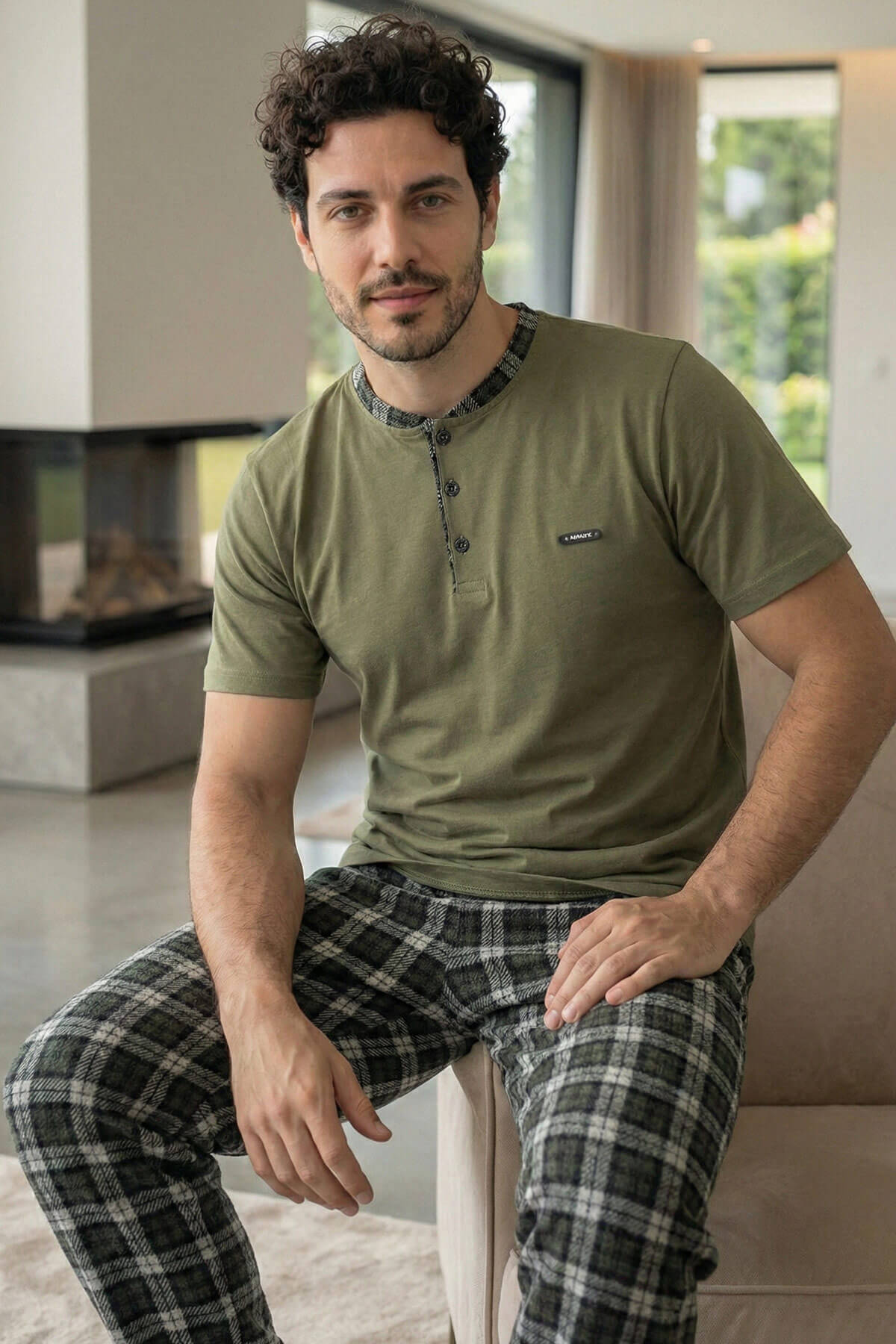Heritage Olive Patlı Kısa Kollu Cotton Erkek Pijama Takımı