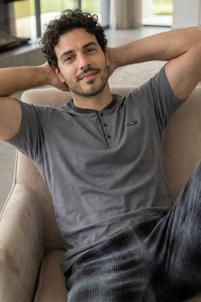 Heritage Smoke Patlı Kısa Kollu Cotton Erkek Pijama Takımı - Pijamaevi