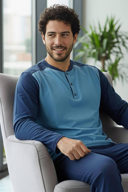 Indigo Stylish Erkek Uzun Kol Pijama Takımı - Pijamaevi