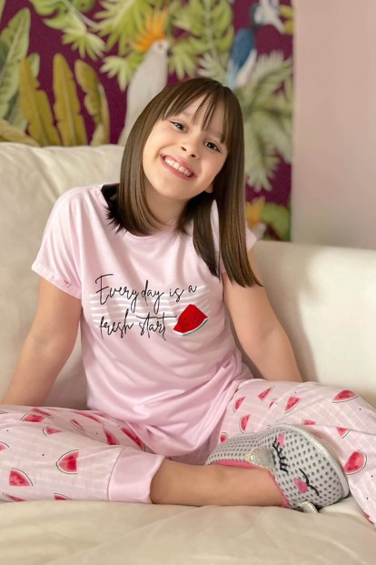 Karpuz Baskılı Kısa Kollu Kız Çocuk Pijama Takımı - Pijamaevi