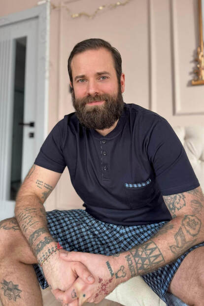 Koyu Lacivert Ekose Cep Detaylı Şortlu Kısa Kollu Erkek Pijama Takımı - Pijamaevi (1)