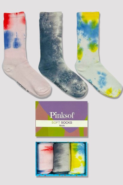Kutulu 3 Çift - Batik Desenli - Erkek Soket Çorap - Kokulu Kaliteli - Pijamaevi