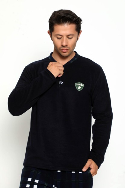 Lacivert Arouno Baskılı Polar Erkek Pijama Takımı - Pijamaevi (1)