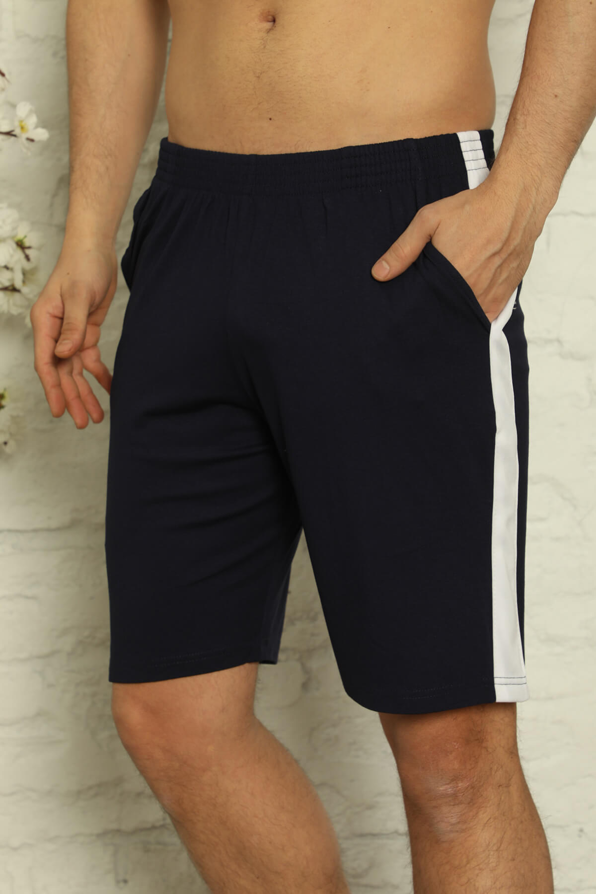 Lacivert Erkek Slim Fit Tek Alt Şort & Bermuda