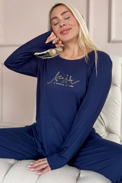 Lacivert Magic Dublin Uzun Kollu Kadın Pijama Takımı - Pijamaevi