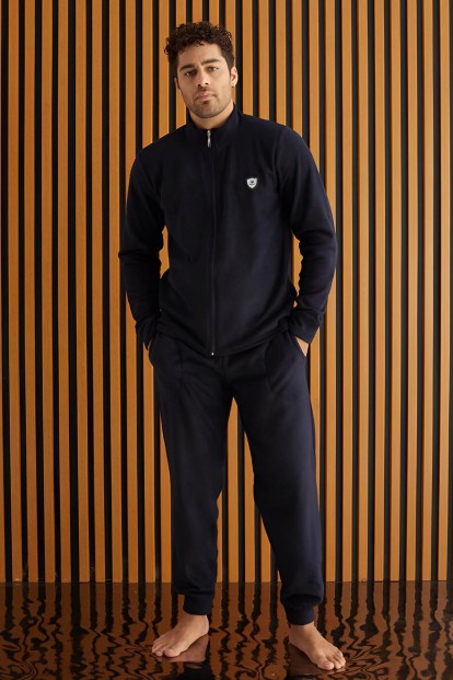 Lacivert Önden Fermuarlı Uzun Kollu Polar Erkek Pijama Takımı - Pijamaevi (1)