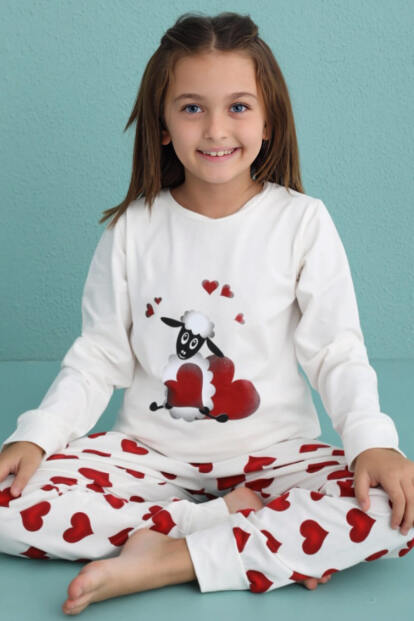 Lamb Desenli Uzun Kollu Pamuk Kız Çocuk Pijama Takımı - Pijamaevi