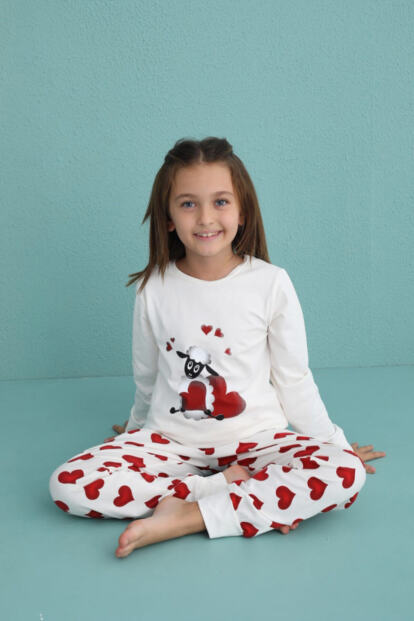 Lamb Desenli Uzun Kollu Pamuk Kız Çocuk Pijama Takımı - Pijamaevi (1)