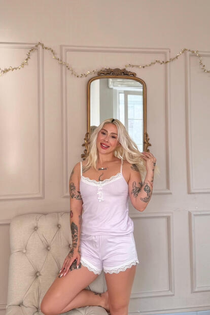 Lila Dublin Ip Askı Şortlu Kadın Pijama Takımı - Pijamaevi (1)