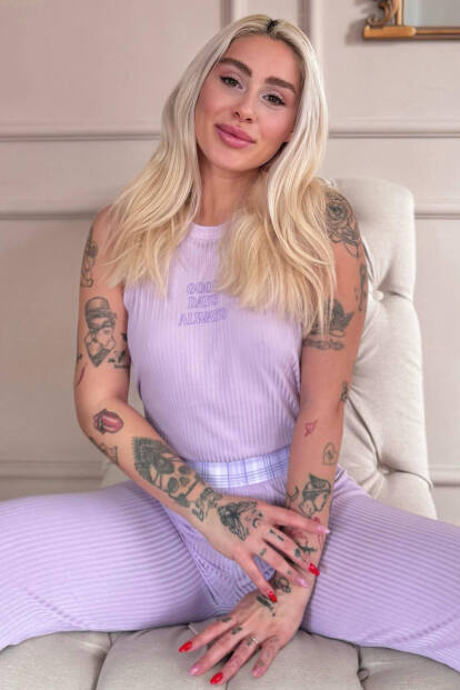 Lila Reve Elegance Desenli Örme Sıfır Kol Kadın Pijama Takımı - Pijamaevi (1)