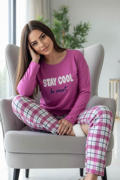 Lila Stay Cool Desenli Termal Kadın Pijama Takımı - Pijamaevi (1)