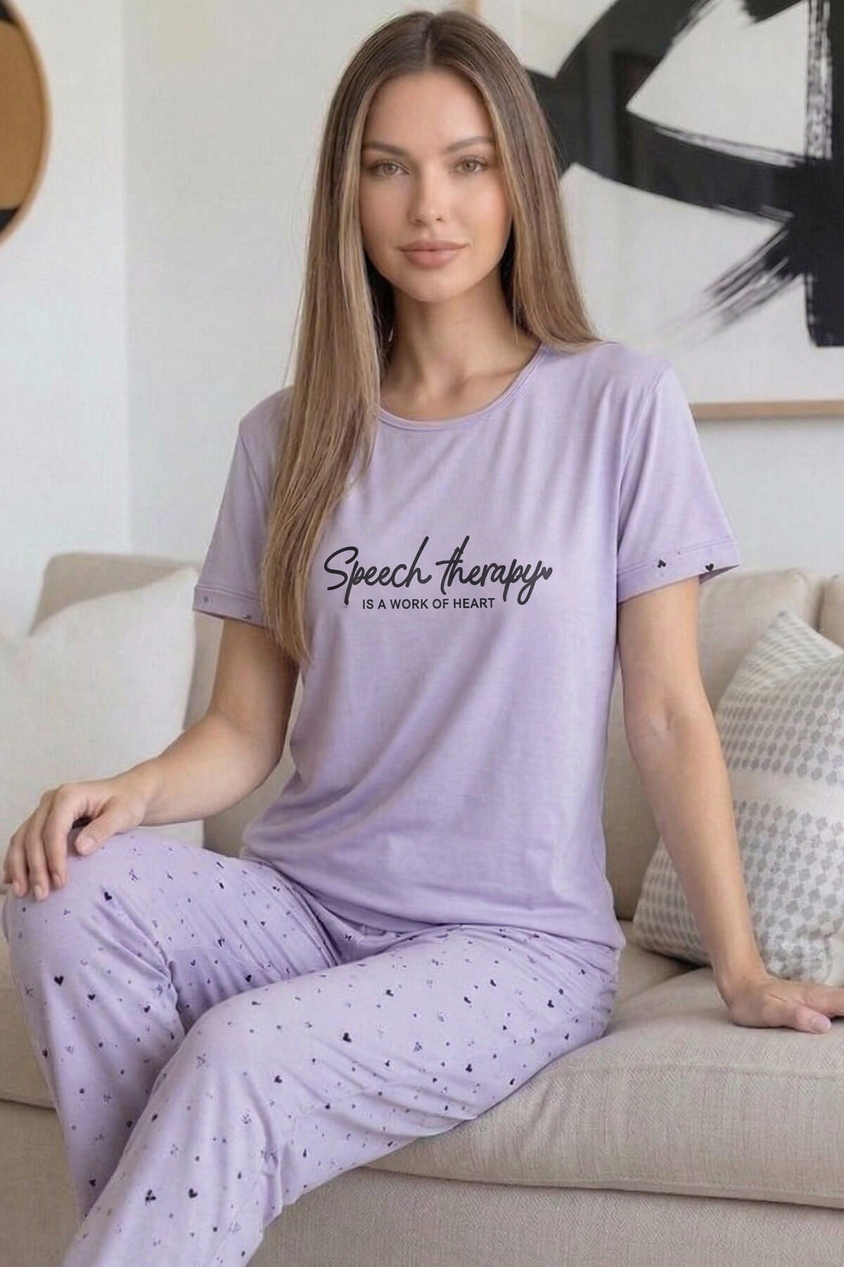 Lila Therapy Desenli Bambu Kısa Kol Kadın Pijama Takımı
