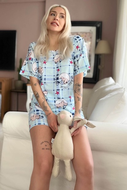 Mavi Your Dream Baskılı Şortlu Kadın Pijama Takımı - Pijamaevi