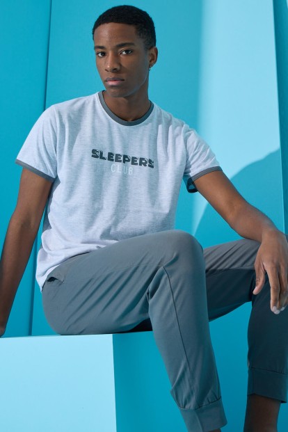 Melanj Sleepers Baskılı Kısa Kollu Paça Manşetli Erkek Pijama - Pijamaevi