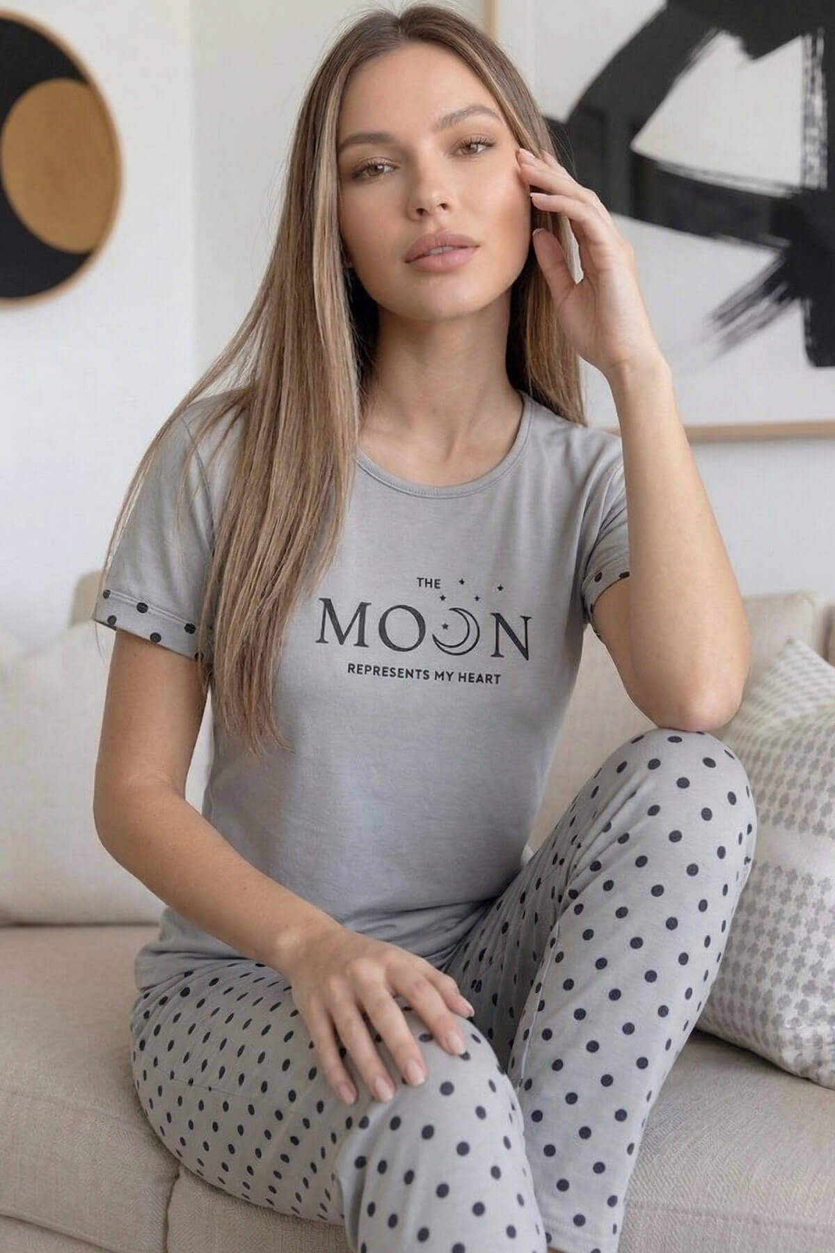 Melanj Wonderful Desenli Bambu Kısa Kol Kadın Pijama Takımı