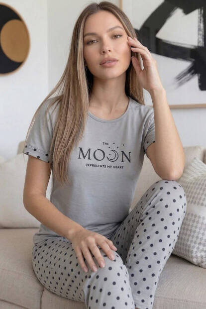 Melanj Wonderful Desenli Bambu Kısa Kol Kadın Pijama Takımı - Pijamaevi