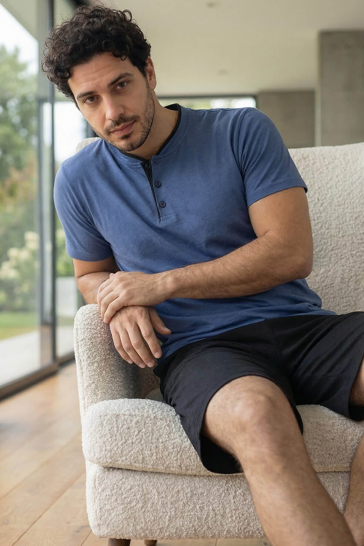 Midnight Steel Şortlu Pat Detaylı Elegant Erkek Pijama Takımı