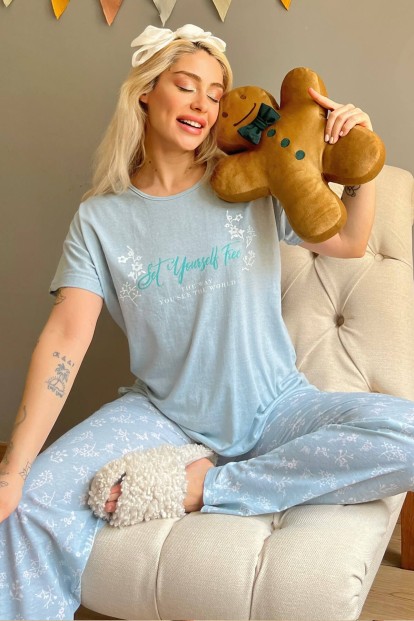 Mint Set Yourself Baskılı Kısa Kollu Kadın Pijama Takımı - Pijamaevi