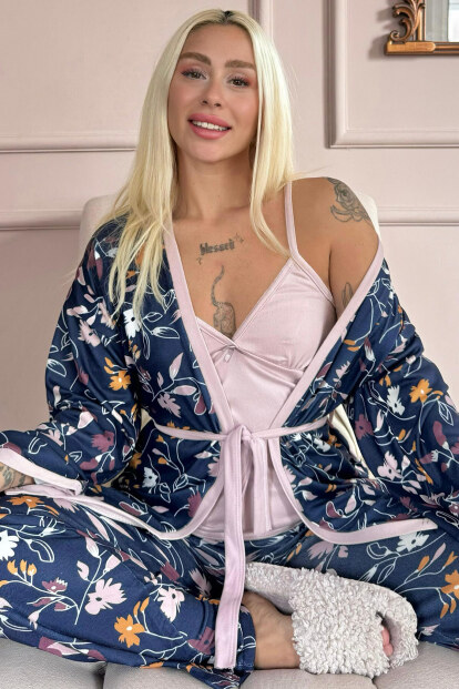 Mor Bough Desenli Termal Sabahlıklı Kadın Pijama Takımı - Pijamaevi