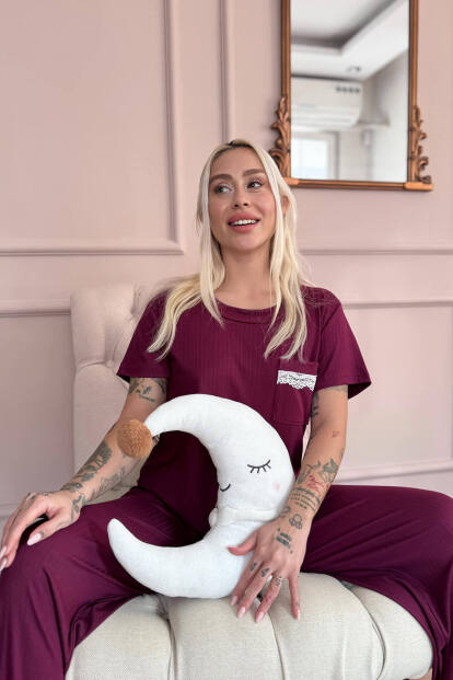 Mürdüm Dublin Kısa Kollu Dantelli Kadın Pijama Takımı - Pijamaevi (1)