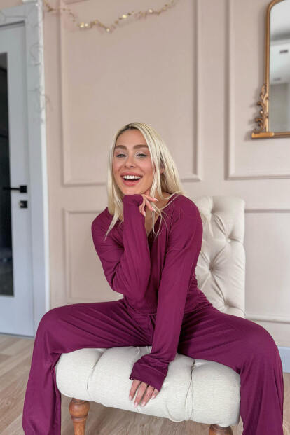 Mürdüm Dublin Uzun Kollu V Yaka Kadın Pijama Takımı - Pijamaevi (1)