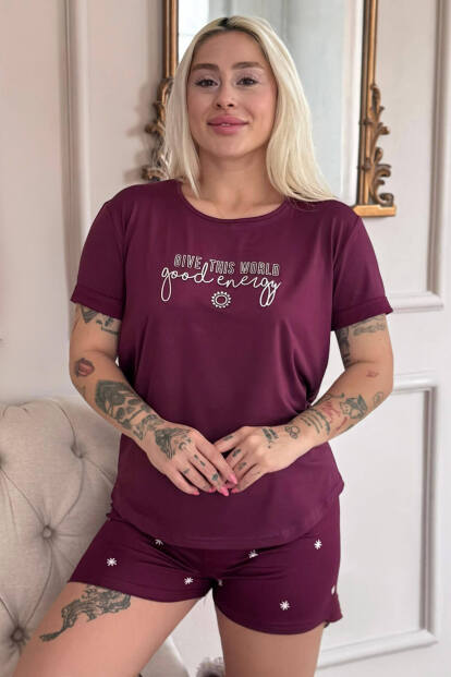 Mürdüm Good Energy Desenli Bambu Kısa Kol Kadın Şortlu Pijama Takımı - Pijamaevi