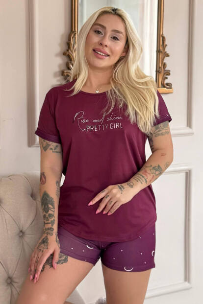 Mürdüm Pretty Girl Desenli Bambu Kısa Kol Kadın Şortlu Pijama Takımı - Pijamaevi