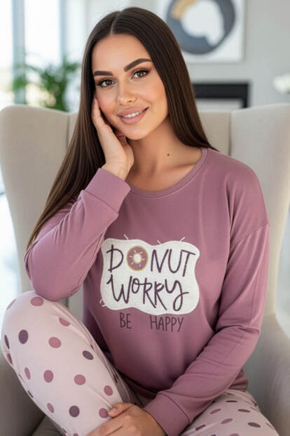 Pembe Donut Worry Desenli Termal Kadın Pijama Takımı - Pijamaevi