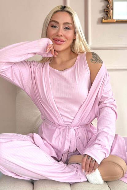Pembe Dublin Sabahlıklı Kadın Pijama Takımı - Pijamaevi