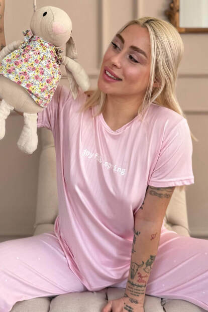Pembe Spring Desenli Kısa Kollu Marlenka Kadın Pijama Takımı - Pijamaevi