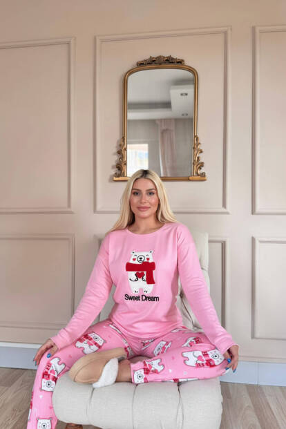 Pembe Sweet Dream Desenli Termal Kadın Pijama Takımı - Pijamaevi (1)