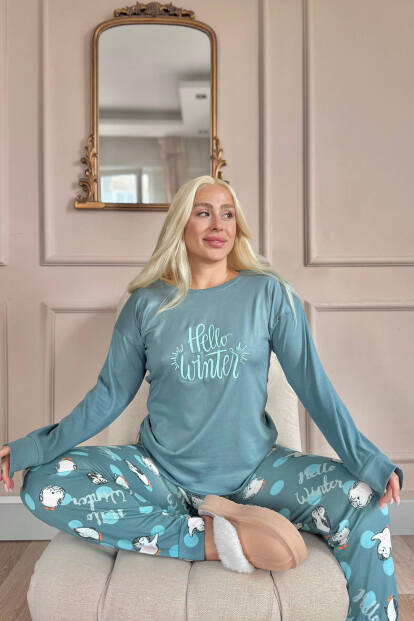 Penguen Winter Desenli Termal Kadın Pijama Takımı - Pijamaevi (1)