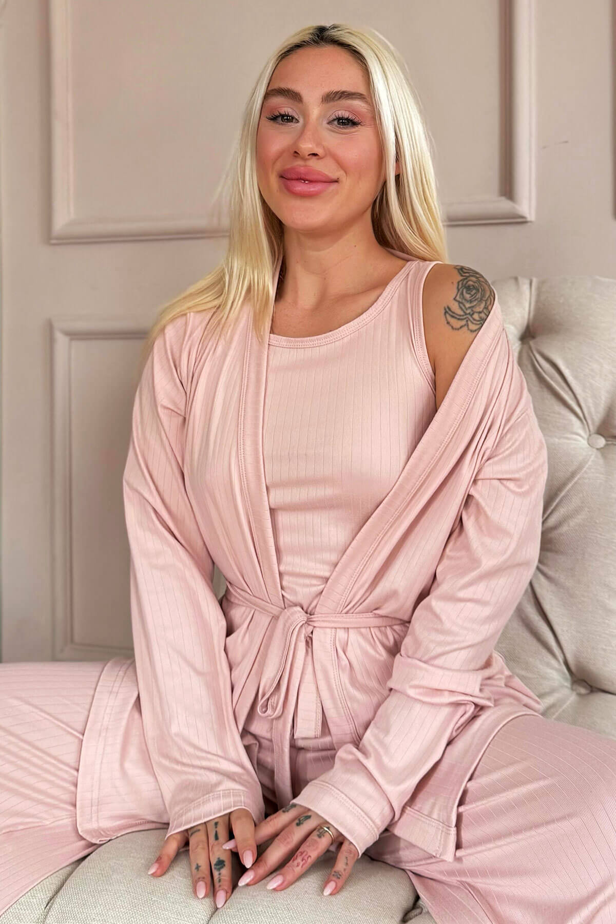 Pudra Dublin Sabahlıklı Kadın Pijama Takımı
