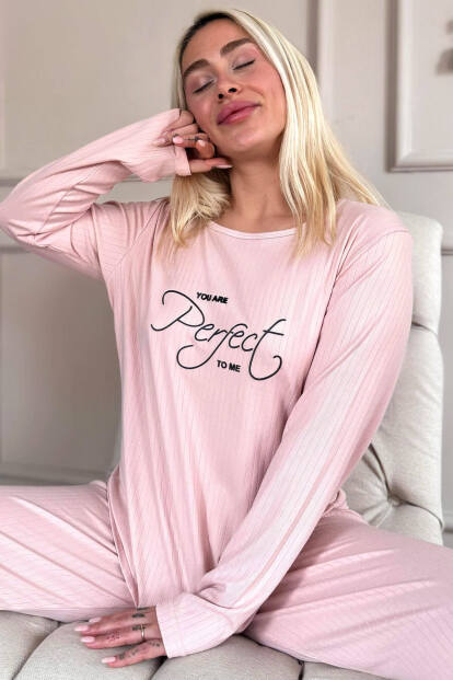 Pudra Perfect Dublin Uzun Kollu Kadın Pijama Takımı - Pijamaevi