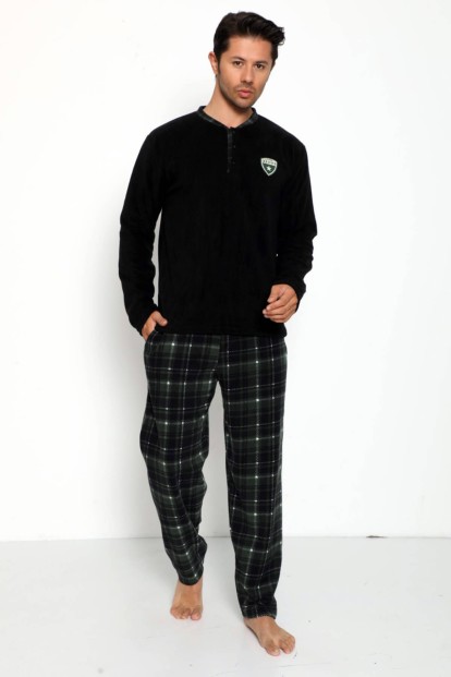 Siyah College Baskılı Polar Erkek Pijama Takımı - Pijamaevi