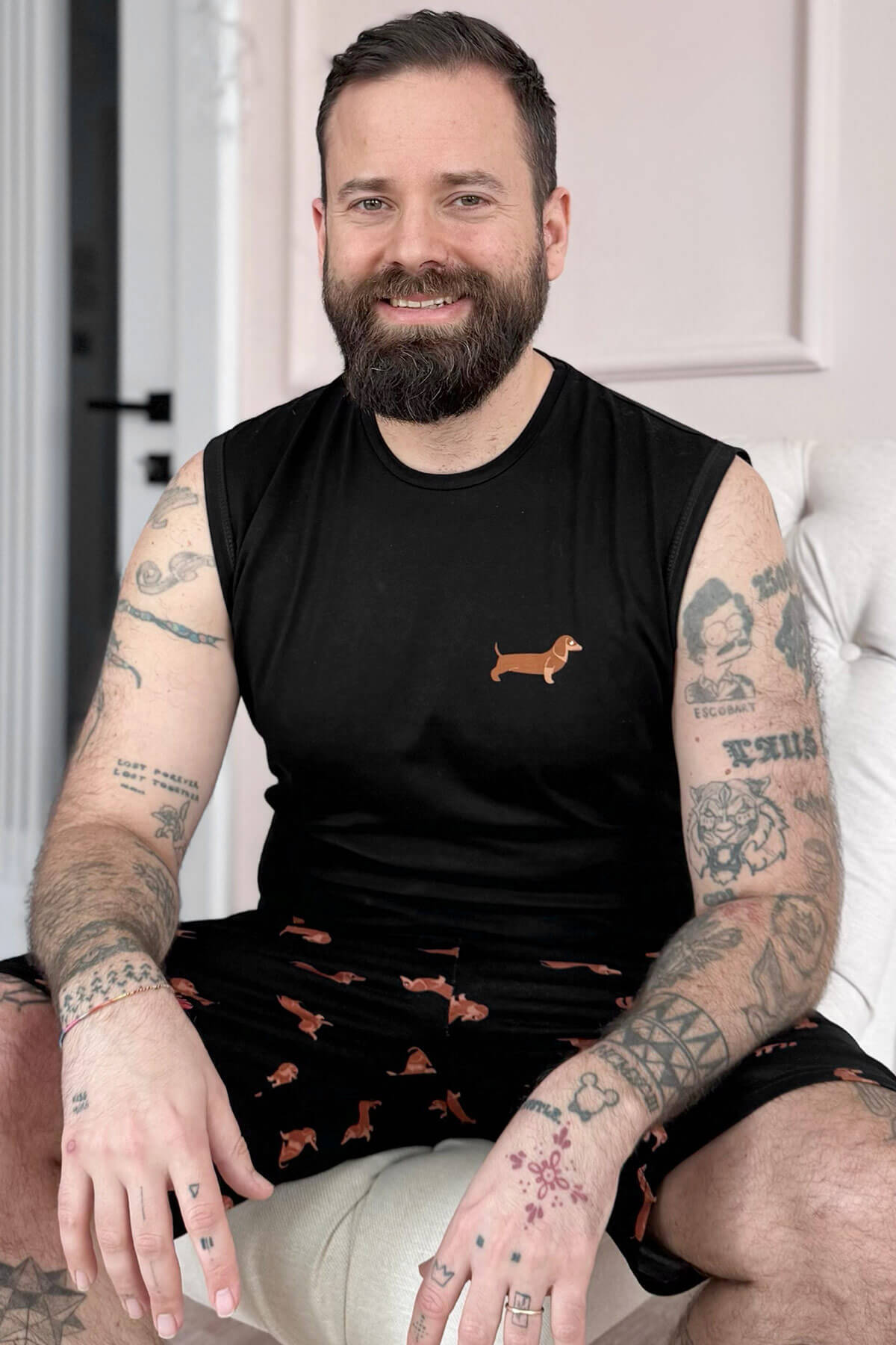 Siyah Dasch Baskılı Sıfır Kol Şortlu Erkek Pijama Takımı