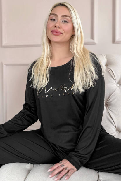 Siyah Dreams Dublin Uzun Kollu Kadın Pijama Takımı - Pijamaevi