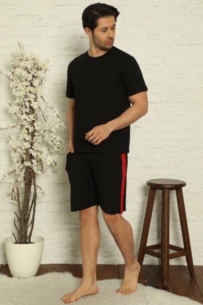 Siyah Düz Basic Şortlu Kısa Kollu Erkek Pijama Takımı - Pijamaevi