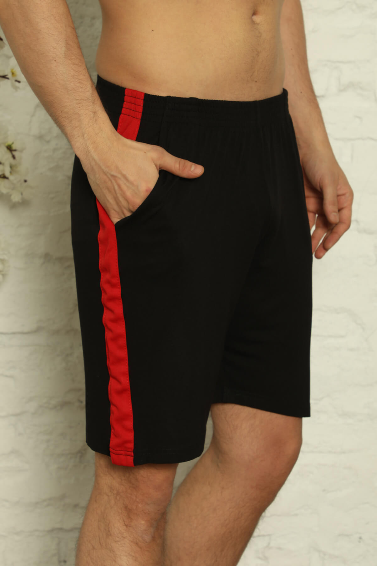Siyah Erkek Slim Fit Tek Alt Şort & Bermuda