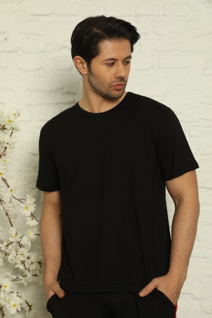 Siyah-Lacivert Erkek Basic Slim Fit 2'li Paket Pijama Üstü - Pijamaevi (1)