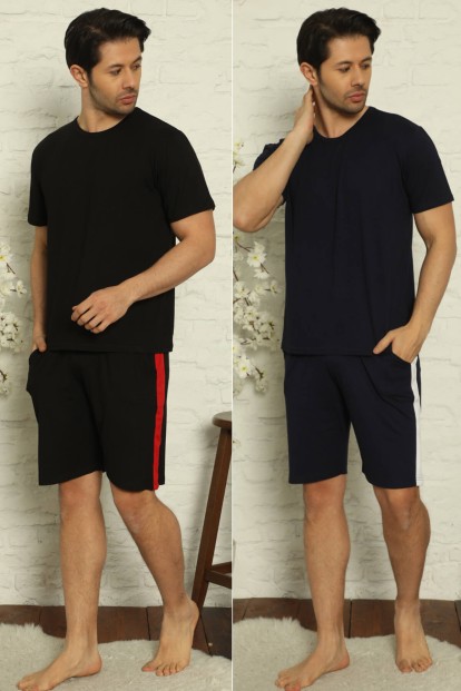 Siyah-Lacivert Erkek Slim Fit 2'li Paket Şort & Bermuda - Pijamaevi