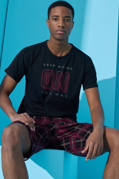 Siyah On Baskılı Şortlu Erkek Pijama Takımı - Pijamaevi