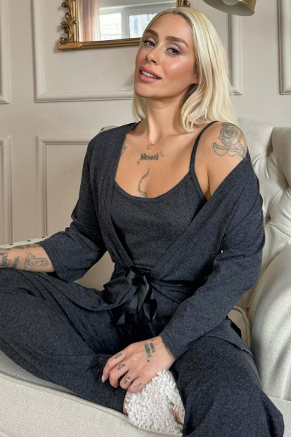 Siyah Sabahlıklı Bambu Kadın Pijama Takımı - Pijamaevi