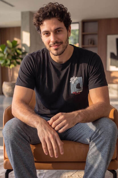 Siyah Waves Desenli Kısa Kollu Erkek Pijama Takımı - Pijamaevi