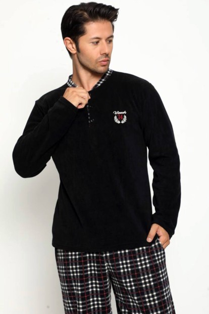 Siyah Winner Baskılı Polar Erkek Pijama Takımı - Pijamaevi (1)