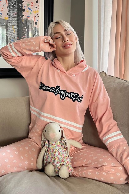 Somon Bonjour Street Desenli Yumoş Örme Pijama Takımı - Pijamaevi