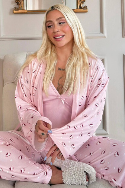 Somon Coffe Desenli Termal Sabahlıklı Kadın Pijama Takımı - Pijamaevi