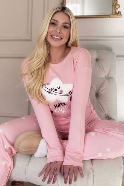 Somon Cute Desenli Termal Kadın Pijama Takımı - Pijamaevi